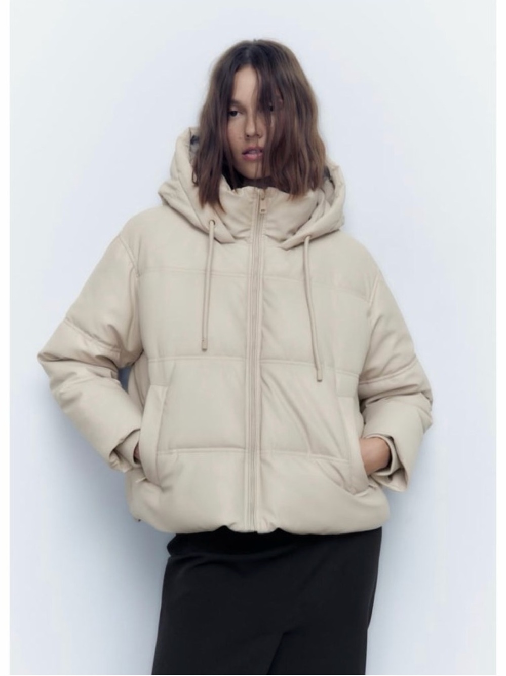Zara Cream Hooded Quilted Puffer Jacket